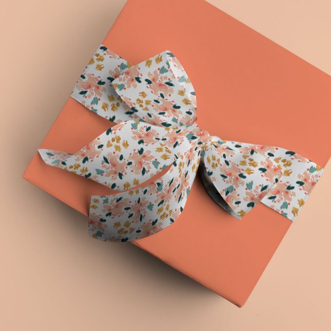 Ruban En Satin Jardin floral aquarelle rose (Pink floral garden watercolor grosgrain or satin ribbon.)