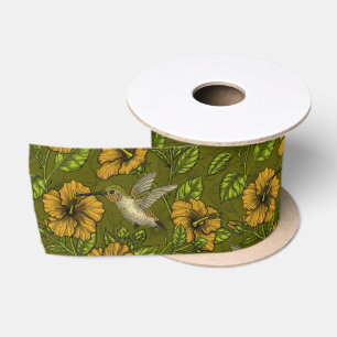 Ruban En Satin Jardin tropical nocturne jaune et vert