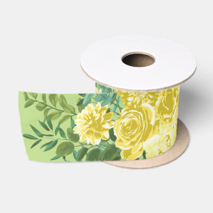 Ruban En Satin Jaune clair et vert pâle Rose Mariage floral