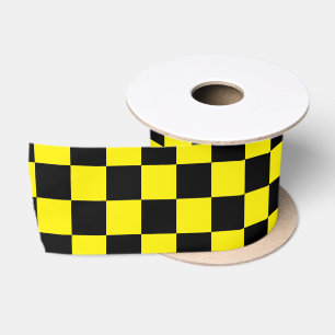 Ruban En Satin Jaune vif avec motif carré noir Style 3"