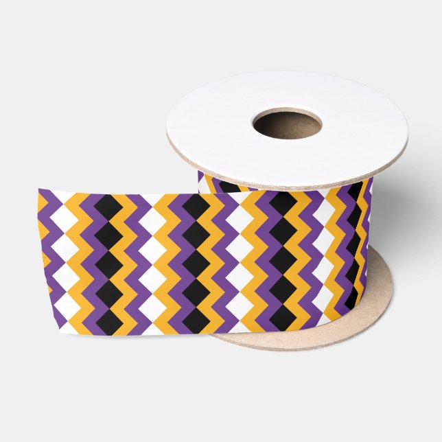 Ruban En Satin Jaune, violet, noir et blanc Zigzag Chevron (Bobine)