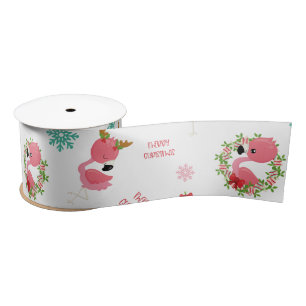 Ruban En Satin Joli Flamant rose de Noël Snowflake