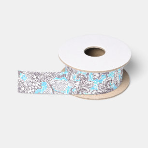 Ruban En Satin Joli floral classique gris bleu