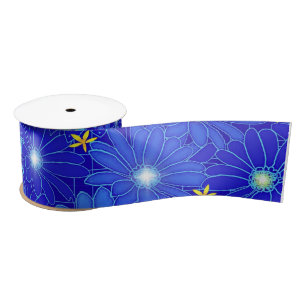 Ruban En Satin Joli Motif Blue Daisy