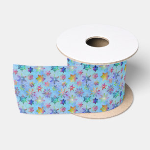 Ruban En Satin Joli Motif de Noël aux flocons de neige colorés