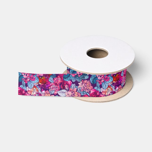 Ruban En Satin Joli rose violet Motif Fleur Anniversaire Cadeau (Bobine)