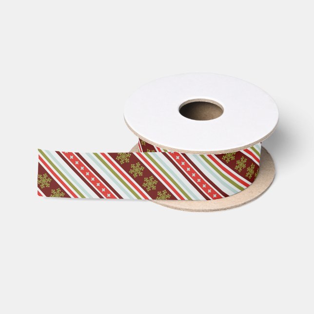 Ruban En Satin Joli ruban rouge blanc flocon de Noël (Bobine)