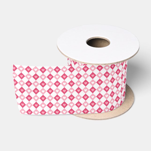 Ruban En Satin Joli Valentines Motif de coeur rose (Bobine)