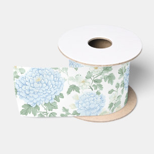 Ruban En Satin Jolies Fleurs Bleu Clair Blanc Lavage Nuptial