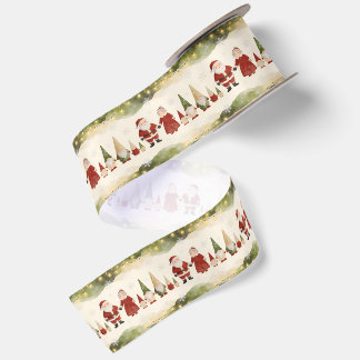Ruban En Satin Jolis lutins du Père Noël Noël Crème Aquarelle MH2