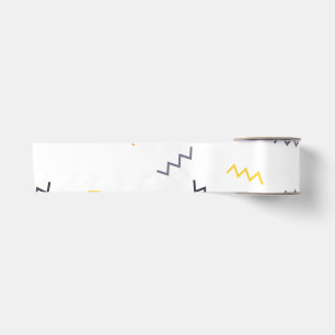 Ruban En Satin Joueuse, colorée, tendance, moderne zigzags memphi