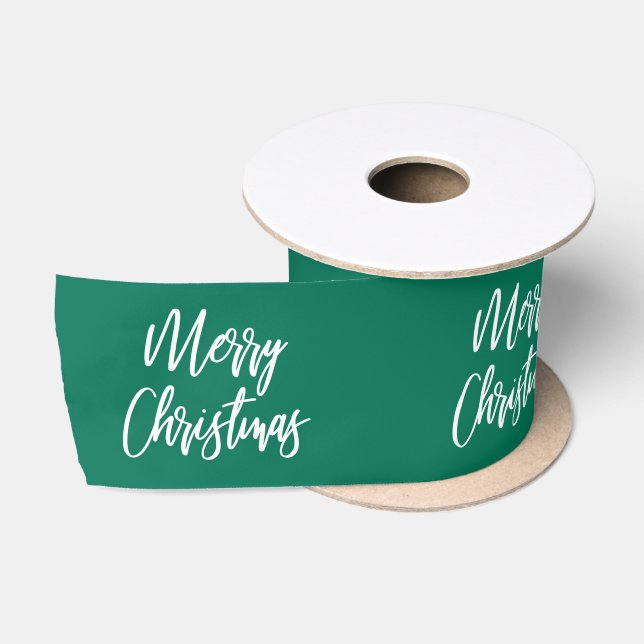 Ruban En Satin Joyeuse Noël Calligraphie verte (Bobine)