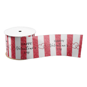Ruban En Satin Joyeuse Saint-Valentin Cœurs Rayures