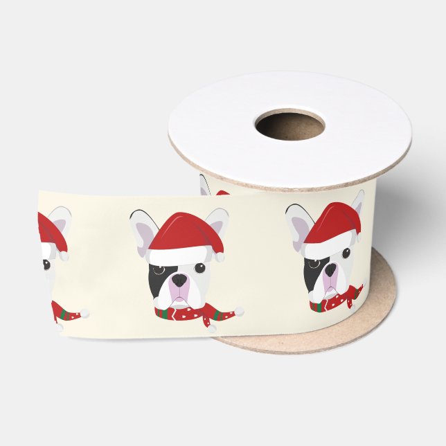 Ruban En Satin Joyeuses fêtes - Joli Noël de Bulldog Français (Bobine)