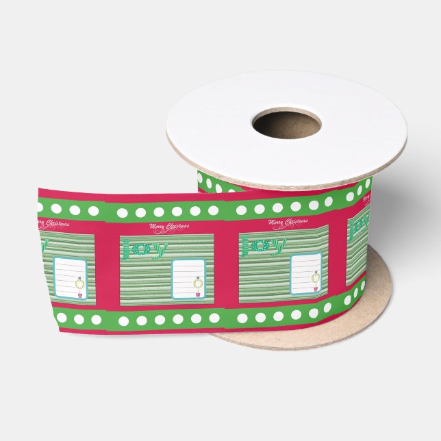 Ruban En Satin Joyeuses Fêtes, Joy Joyeux Noël GreenRibbon (Bobine)