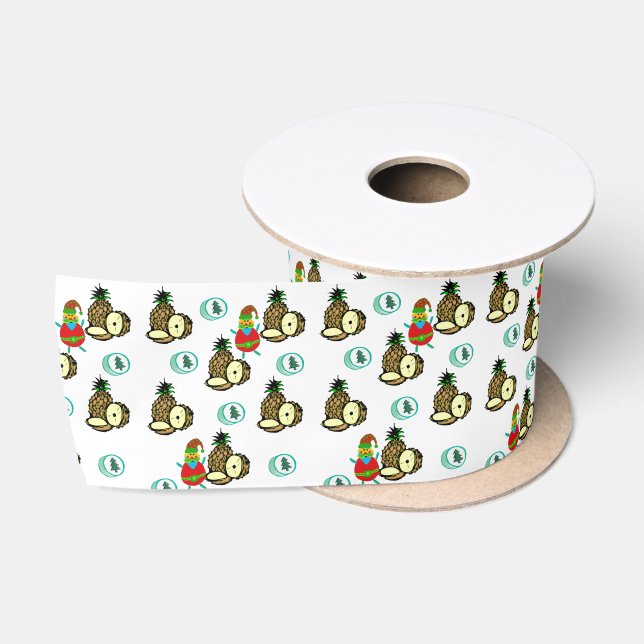 Ruban En Satin Joyeuses Fêtes, Joyeux ananas Arbre de Noël (Bobine)