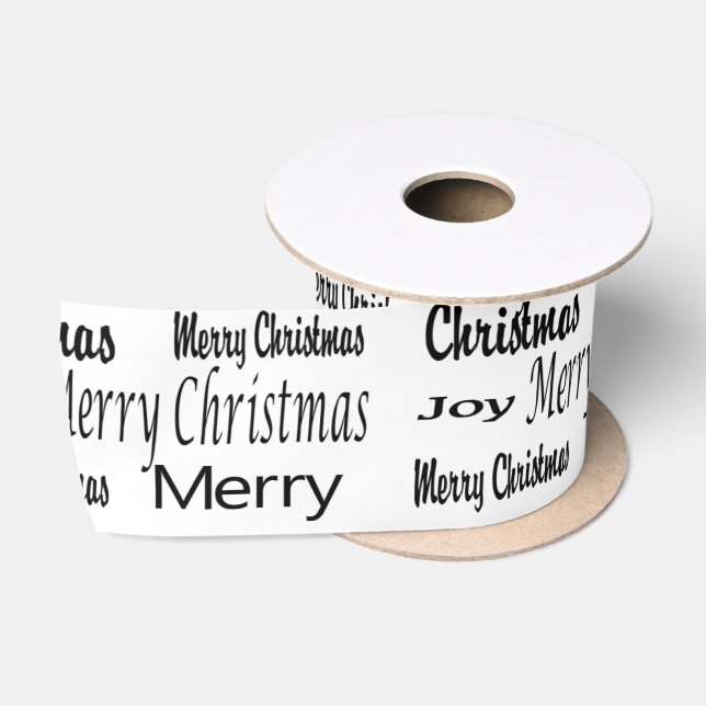 Ruban En Satin Joyeuses Fêtes, Joyeux Arbres de Noël Siège blanc (Bobine)