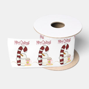 Ruban En Satin Joyeuses Fêtes, Joyeux café Snowman de Noël