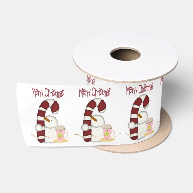 Ruban En Satin Joyeuses Fêtes, Joyeux café Snowman de Noël (Bobine)