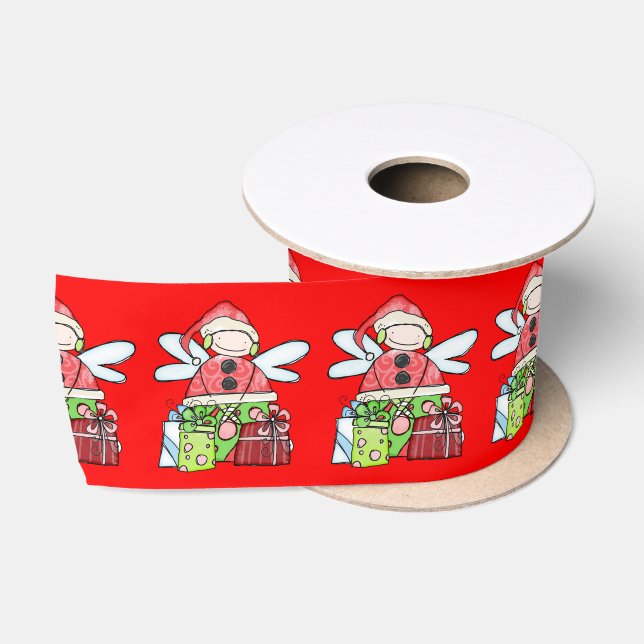 Ruban En Satin Joyeuses Fêtes, Joyeux Noël Rouge Père Noël Angel (Bobine)