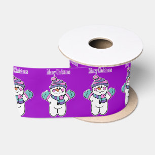 Ruban En Satin Joyeuses Fêtes, Snowman Joyeux Noël pourpre