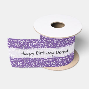Ruban En Satin Joyeux Anniversaire 20 Motif de Numéro Violet/Blan