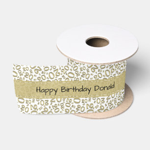 Ruban En Satin Joyeux Anniversaire 20 motif numérique or/blanc