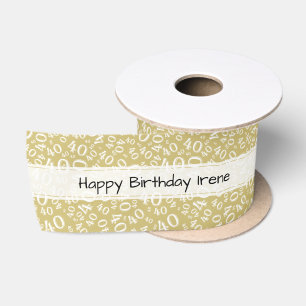 Ruban En Satin Joyeux Anniversaire" 40 Nombre Motif Or/Blanc