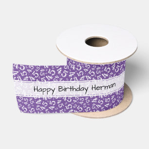 Ruban En Satin Joyeux Anniversaire 45 Motif Numérique Violet/Blan