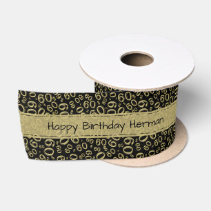 Ruban En Satin Joyeux Anniversaire 60 Motif Numérique Noir/Or