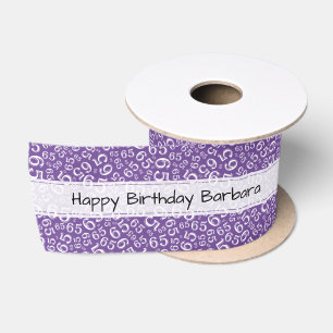 Ruban En Satin Joyeux Anniversaire 65 Motif Numérique Violet/Blan