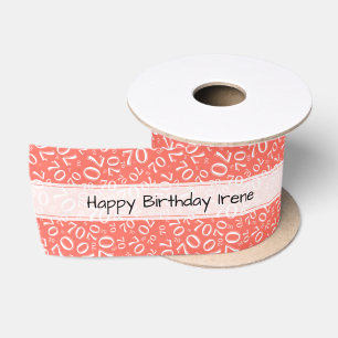 Ruban En Satin Joyeux Anniversaire 70 Motif Numéro Corail/Blanc