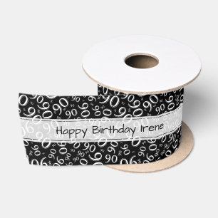 Ruban En Satin Joyeux Anniversaire 90 Motif Numérique Noir/Blanc