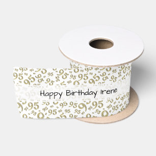 Ruban En Satin Joyeux Anniversaire 95 Motif Numérique Or/Blanc