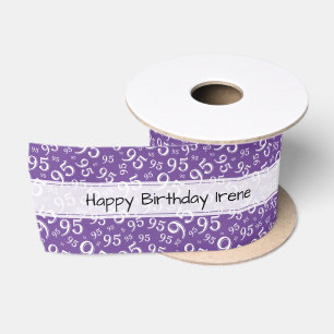 Ruban En Satin Joyeux Anniversaire 95 Motif Numérique Violet/Blan