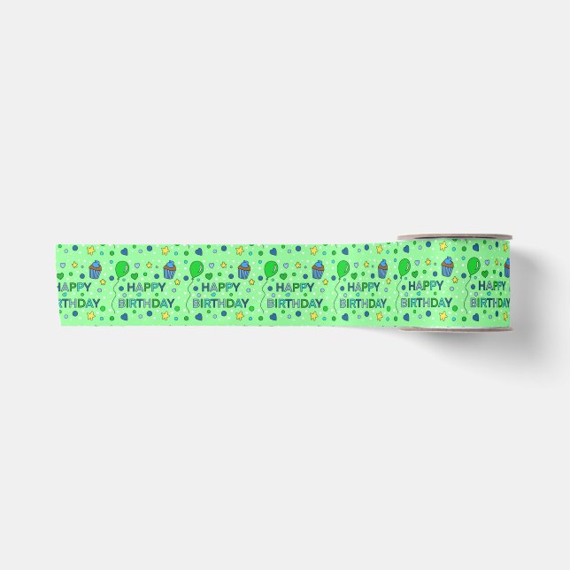 Ruban En Satin Joyeux anniversaire du garçon Blue et Lime Green (Devant)