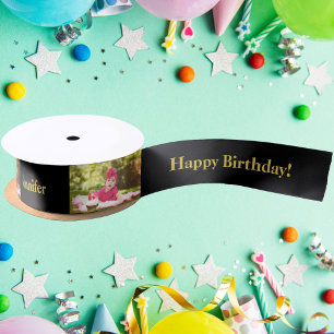 Ruban En Satin Joyeux Anniversaire Personnalisé Photo et nom Gol