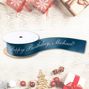 Ruban En Satin Joyeux Anniversaire Personnalisé Texte Océan Bleu