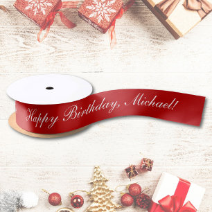 Ruban En Satin Joyeux Anniversaire Personnalisé Texte Rouge Chic