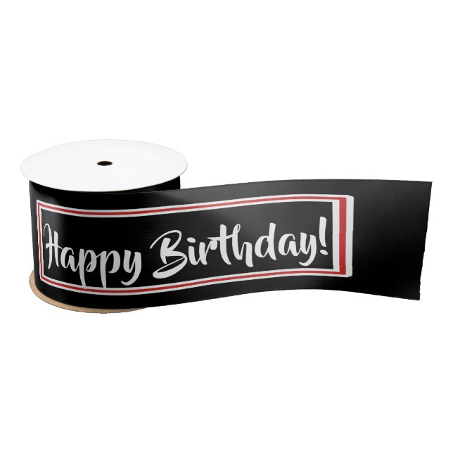 Ruban En Satin Joyeux Anniversaire Rouge blanc Script (Bobine)