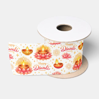 Ruban En Satin Joyeux Diwali — Diya & Lotus Aquarelle 