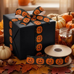 Ruban En Satin Joyeux Halloween Citrouille Illustrative Art