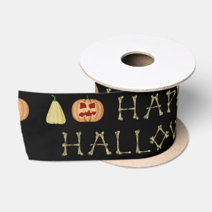Ruban En Satin Joyeux Halloween lettres os noir