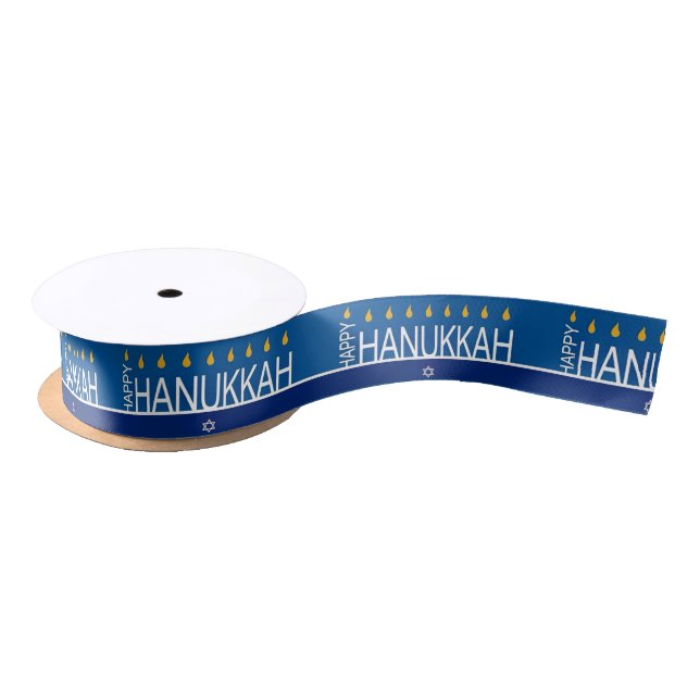 Ruban En Satin Joyeux Hanoukka menorah Ribbon (Bobine)