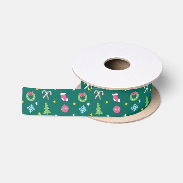 Ruban En Satin Joyeux motif de Noël (Bobine)
