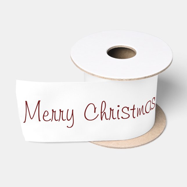 Ruban En Satin Joyeux Noël blanc personnalisé (Bobine)