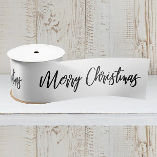 Ruban En Satin Joyeux Noël Calligraphie noir blanc
