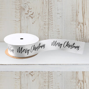 Ruban En Satin Joyeux Noël Calligraphie Noir Blanc Vacances