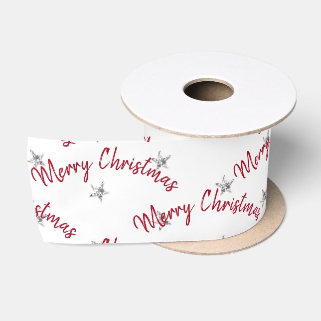 Ruban En Satin Joyeux Noël et étoiles de diamant (Bobine)