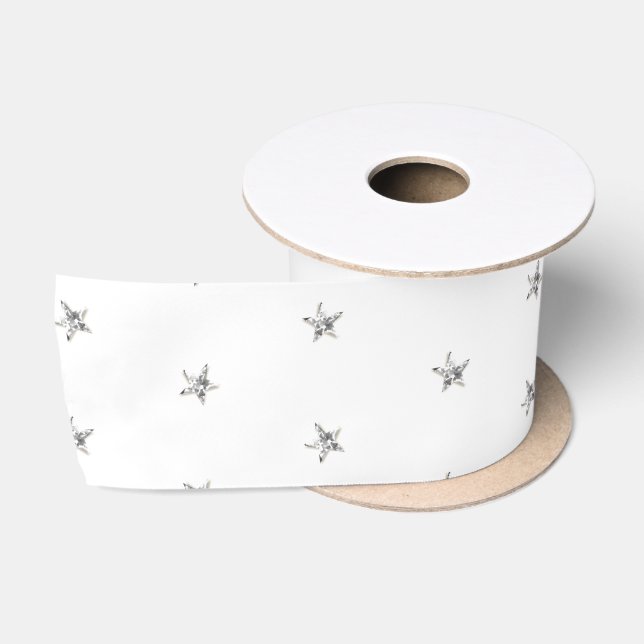 Ruban En Satin Joyeux Noël et étoiles de diamant (Bobine)